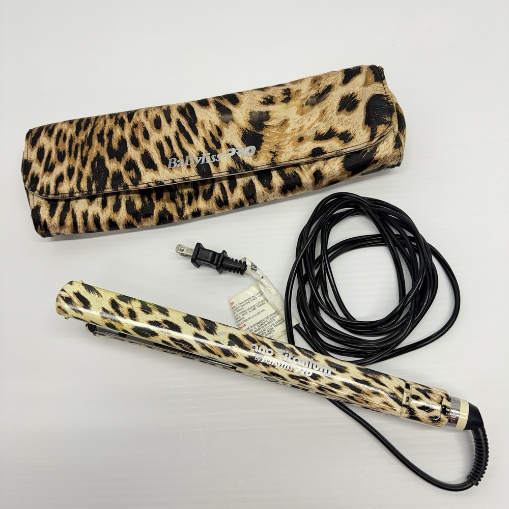Babyliss Pro Nano Titanium Flat Iron Hair Straightener Cheetah Print W/ Bag